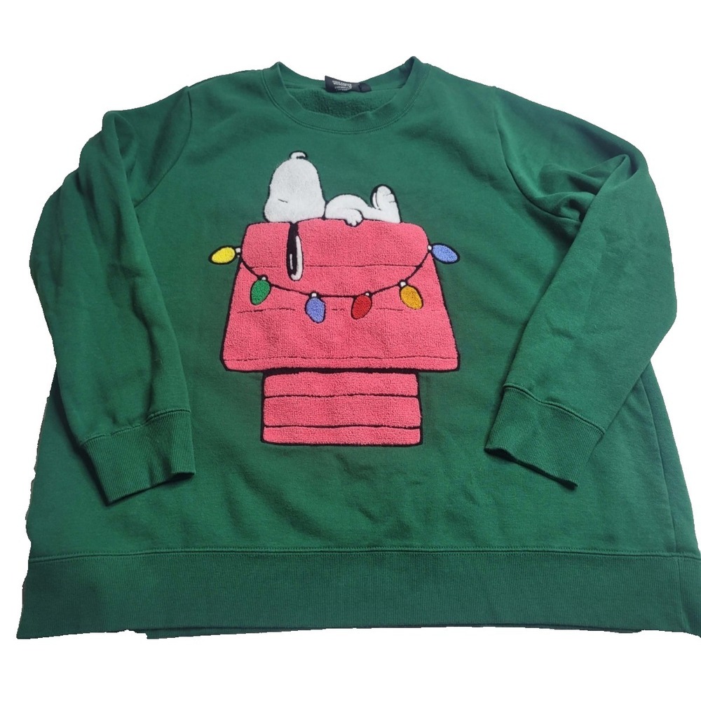 Peanuts Christmas Sweater Snoopy Women's‎ 1XL Green Holiday